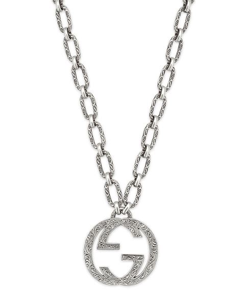 gucci interlocking g necklace on neck|Gucci interlocking g necklace gold.